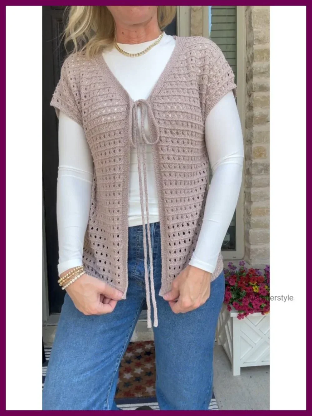 Women's Crochet Shrug Cardigan Short Sleeve Open Front Lightweight Knit Tie